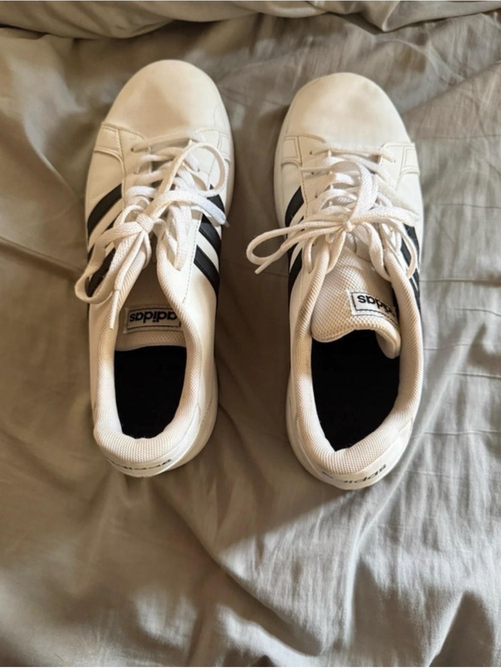 adidas White Sneakers with Black Stripes - Casual Tennis Shoes